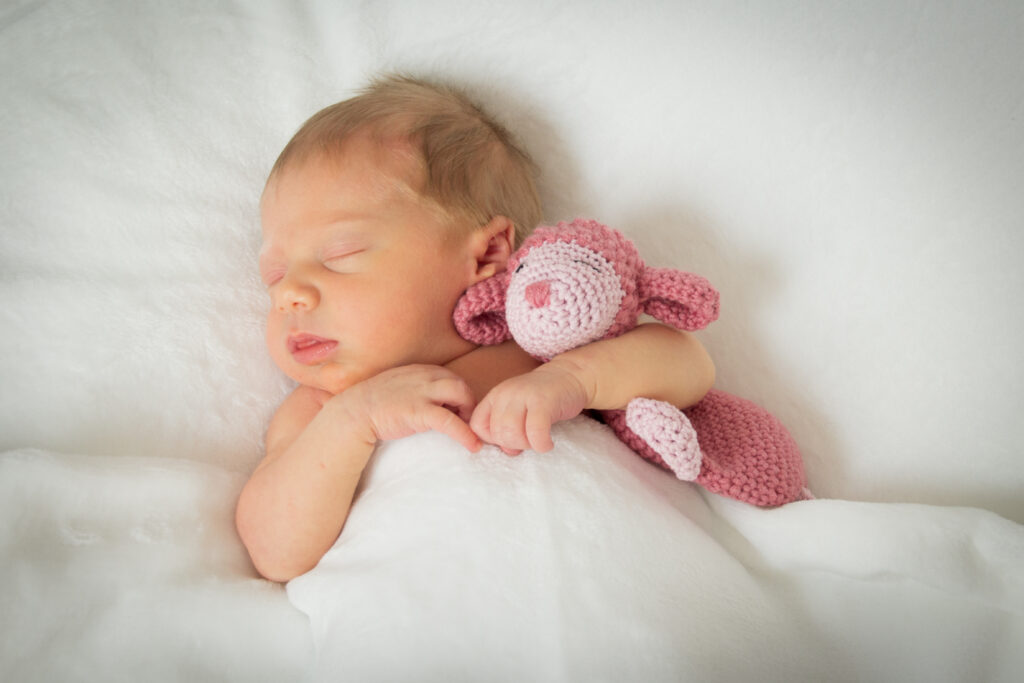 Baby Newborn schläft Kuscheltier Decke
